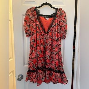Floral Dress with Black Lace Lining